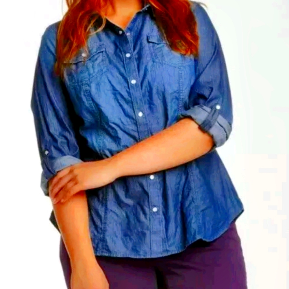 Lane Bryant Pearl Snap Western Denim Shirt